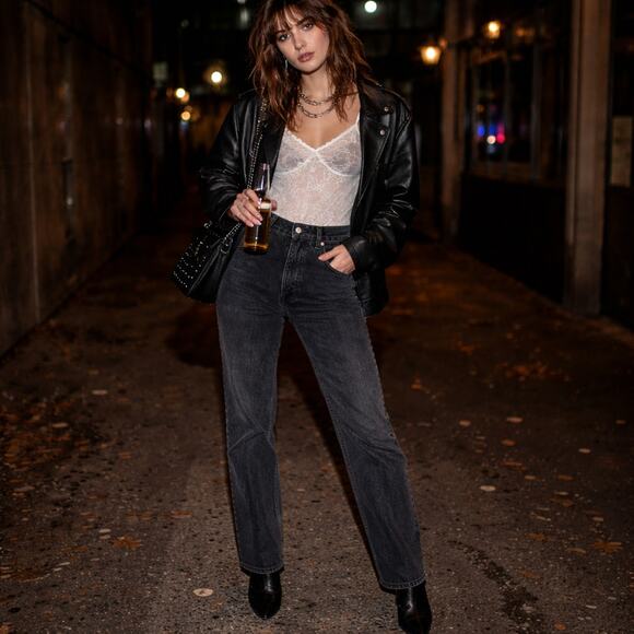 Agolde Denim - AGOLDE Women's 29 Tapered Baggy Rigid Denim High Rise Jean Shambles Washed Black